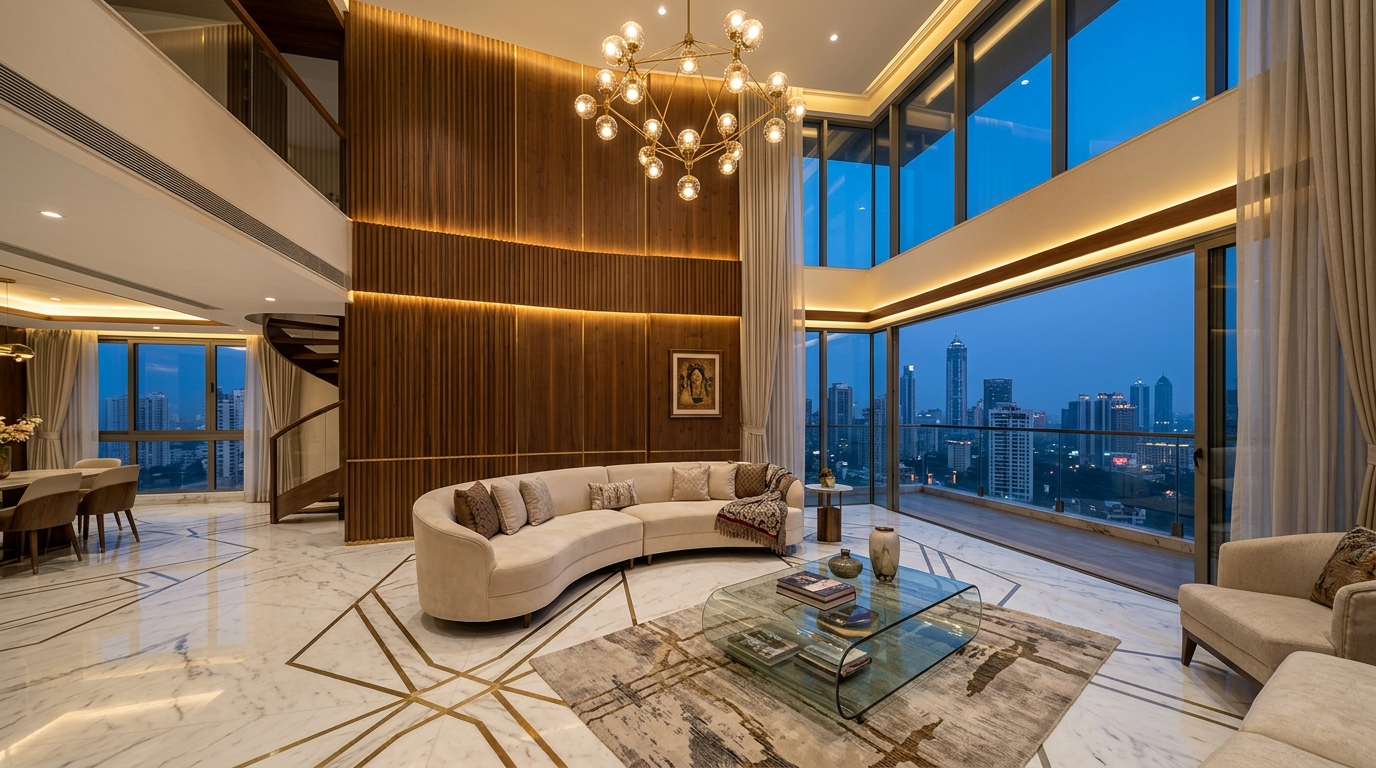 Best Interior Designer in Patna - Zee Interior Luxury Penthouse Living Room